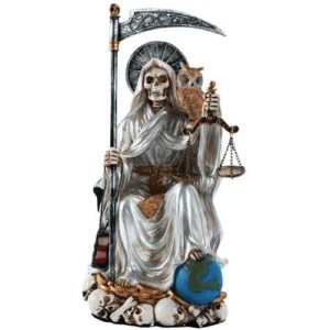 Seated White Santa Muerte Statue