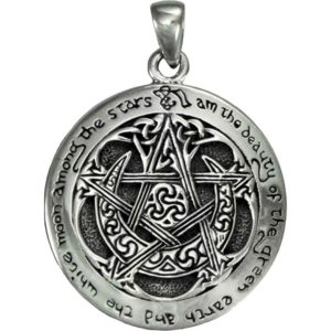 Inscribed Silver Crescent Moon Pentacle Pendant