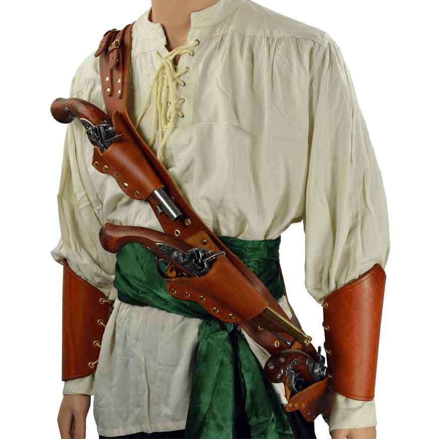 Renaissance Pirate Leather Belt Flintlock Holster Pistol Firearm