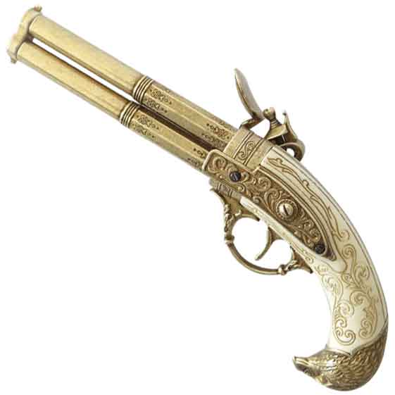 Double Barrel Revolving Ivory Eagle Flintlock Pistol