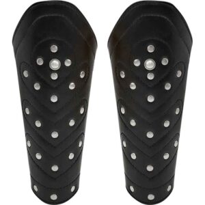 Studded Chevron Leather Bracers - Black