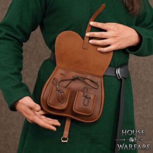 Leather Pouch with Pockets - Brown