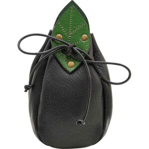 Elven Leaf Leather Pouch - Black