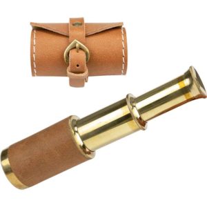 Brown Leather Wrapped Telescope with Pouch