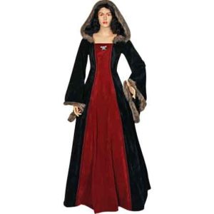 Fur Trimmed Medieval Dress with Hood