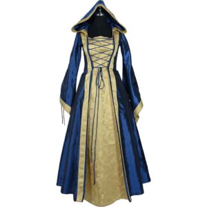 Hooded Renaissance Sorceress Gown - Blue and Gold