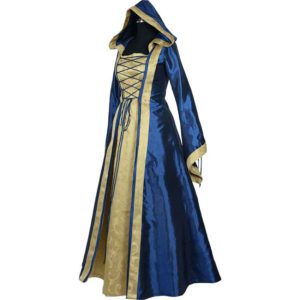 Hooded Renaissance Sorceress Gown - Blue and Gold