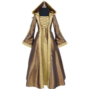 Hooded Renaissance Sorceress Gown - Bronze and Gold