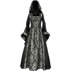 Alluring Damsel Dress with Hood - Black with Silver