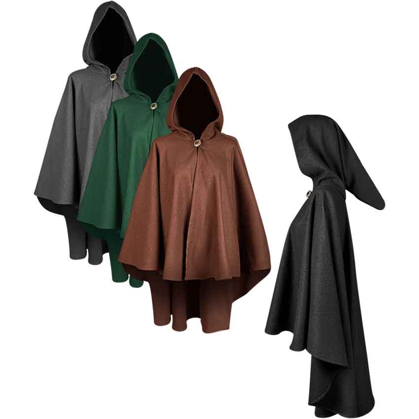 Short Fantasy Wool Hooded Cloak