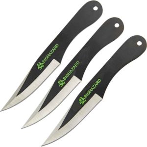 3 Piece Biohazard Black Drop Point Throwing Knives