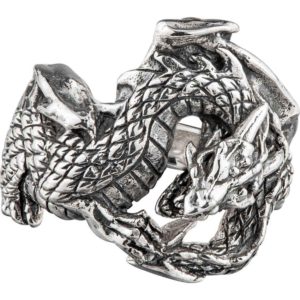 White Bronze Wrapped Fantasy Dragon Ring