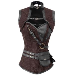 Steampunk Brown Brocade Overbust Corset with Detachable Jacket