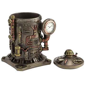 The Mysterious Container Steampunk Style Bronze Finished Desk Clock