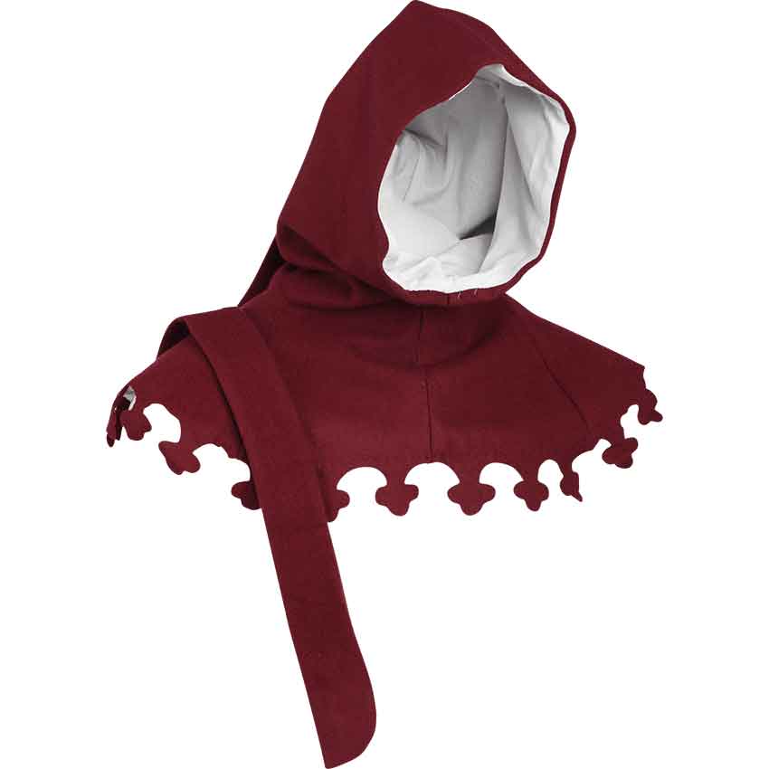 Wool Medieval Liripipe Hood Maroon