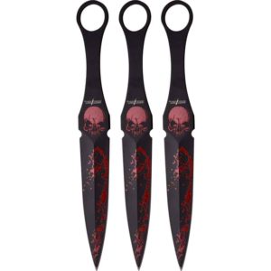 6 NEW! BLACK Skulls THROWING KNIVES Throw Knife WARTECH Gothic Blade Set  of 3