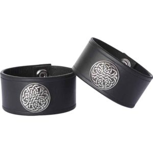 Leather Wrist Cuffs with Celtic Shield