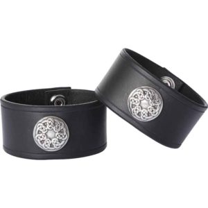 Leather Wrist Cuffs with Knotwork Shield