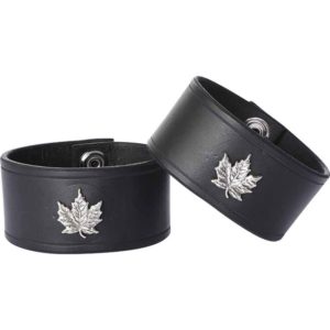 Leather Wrist Cuffs with Maple Leaf