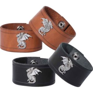 Leather Wrist Cuffs with Winged Dragons