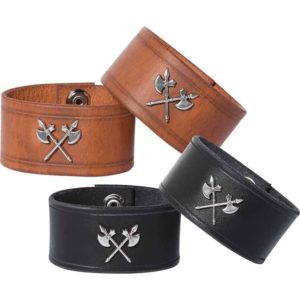 Leather Wrist Cuffs with Double Axes