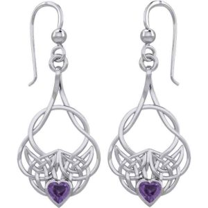 Silver Knotwork Gemstone Heart Earrings