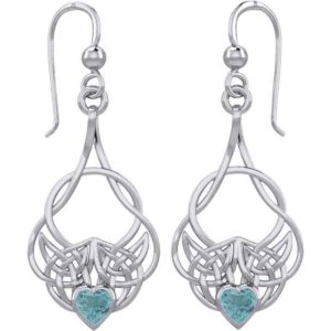 Silver Knotwork Gemstone Heart Earrings