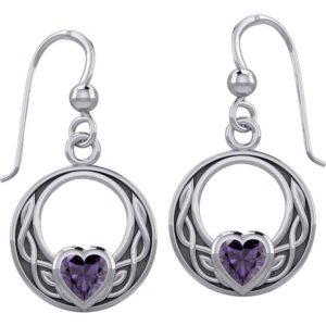 Silver Knot Gemstone Heart Earrings