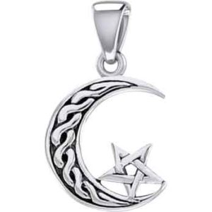 Silver Celtic Moon and Pentacle Pendant