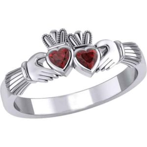 Silver Double Claddagh with Gemstone Ring