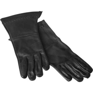 Black Embroidered Leather Gloves