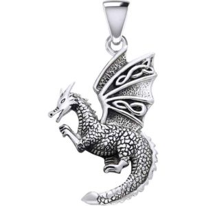 Silver Flying Dragon with Celtic Wing Pendant