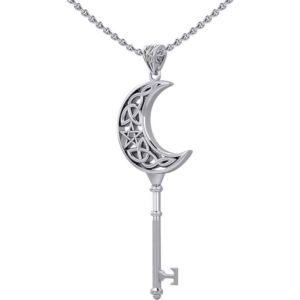 Silver Crescent Moon Key Pendant