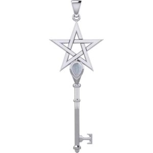 Silver Pentagram with Gem Key Pendant