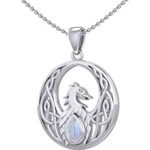 Silver Celtic Phoenix with Gemstone Pendant