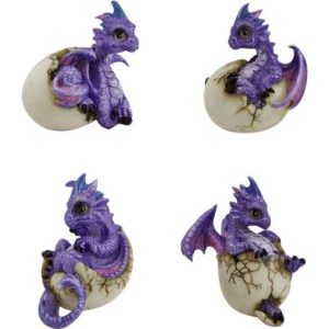 Set of 4 Hatching Purple Dragon Statues