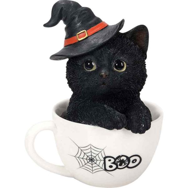 Black Kitten in a Teacup Statue