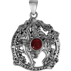 Silver Odin Sleipnir Pendant with Garnet Accent