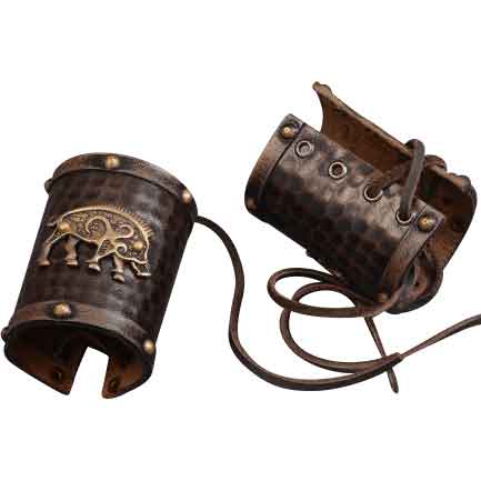 Boars Celtic Leather Cuffs