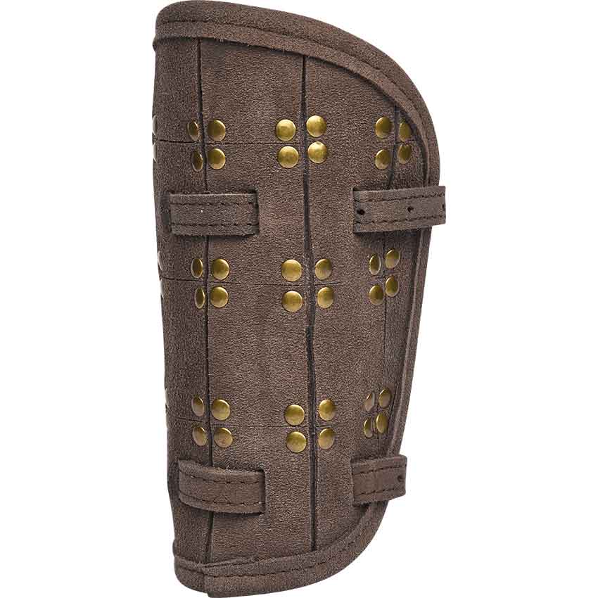 Studded Fighter Leather Bracers - Brown