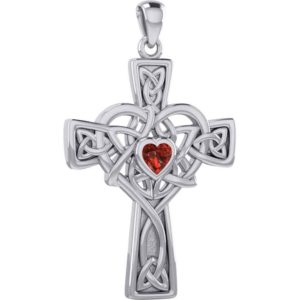 Silver Heart Birthstone Cross Pendant