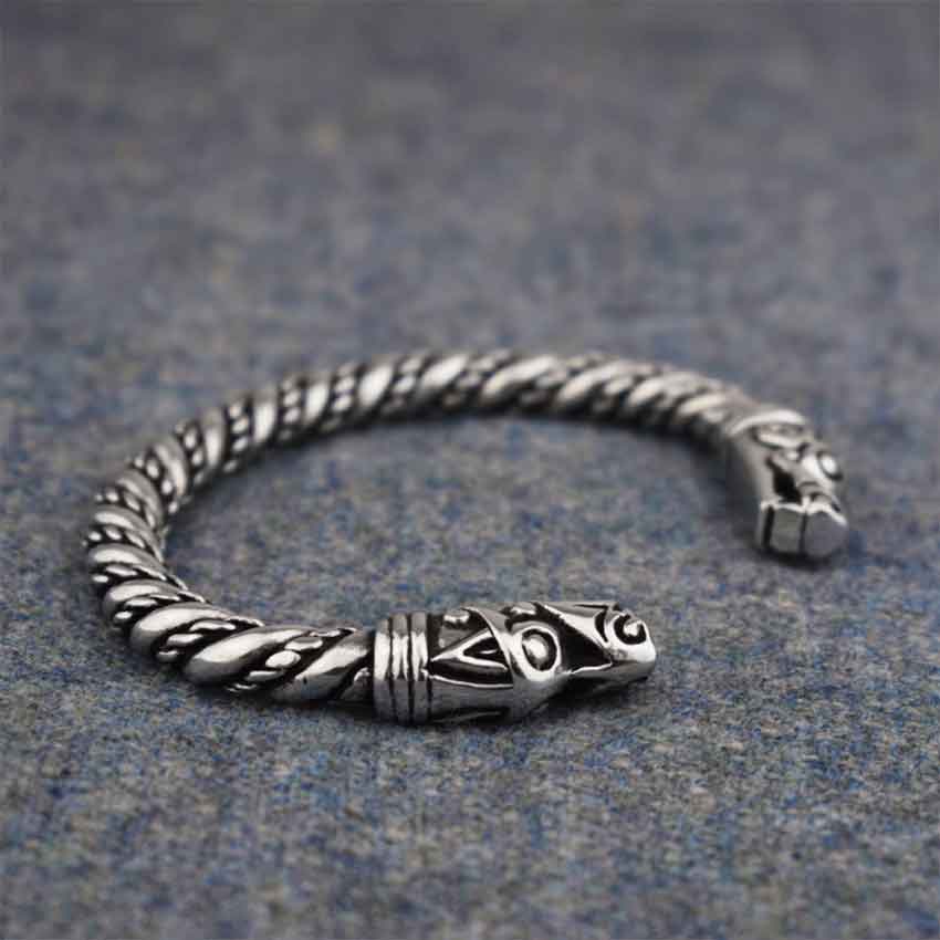 Norse Serpent Bracelet | Dragon / Snake Head Bracelet - Pewter Small: 5.5 (14cm) - 6.5 (17cm) / Pewter