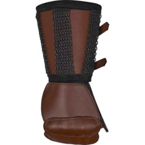 Leather Gauntlet with Chainmail Cuff - Brown