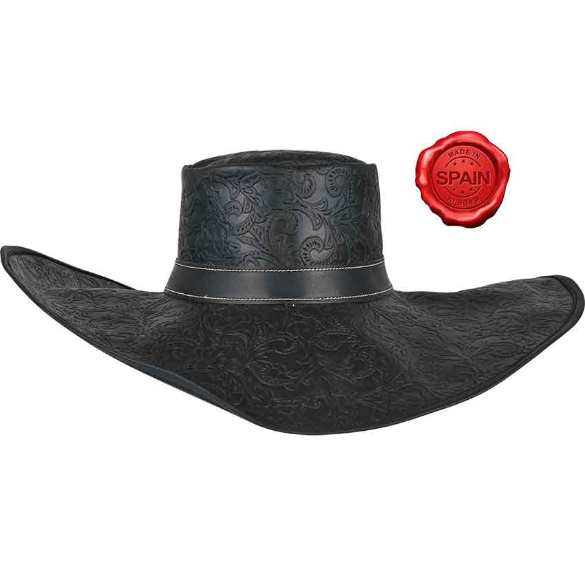 Alatriste Embossed Leather Hat - Black