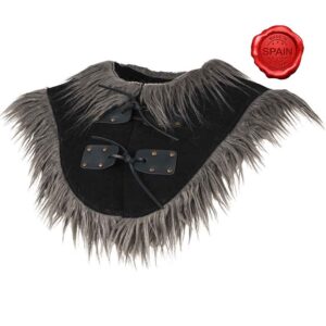 Medieval Leather Collar with Faux Fur - Black