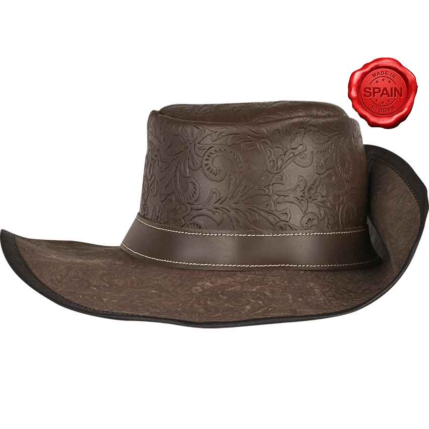 Flandes Embossed Leather Hat - Brown