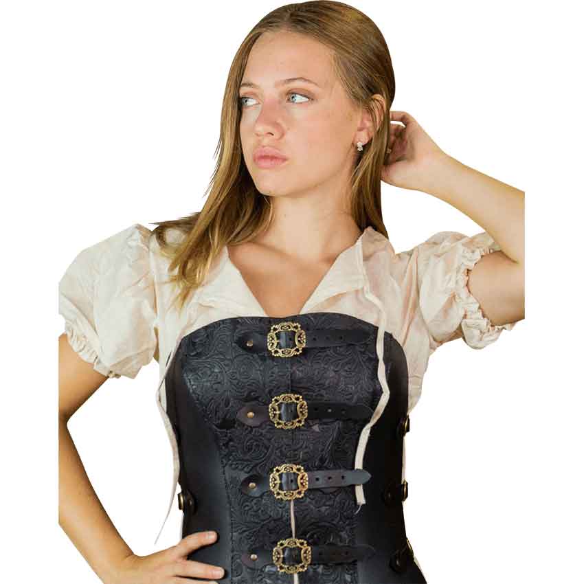 Womens Renaissance Blouse Pirate Shirt Underbust Corset Medieval Tops with Bustier for Halloween Pirate Costumes