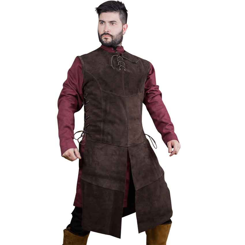 John Split Leather Tabard - Brown