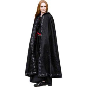 Full-round Woolen Medieval Hooded Cloak. Available in: black wool, ivory  wool, bottle green wool, red wine wool, dark blue wool, gold celtic trim,  silver celtic trim, blue rowena trim, red rowena trim