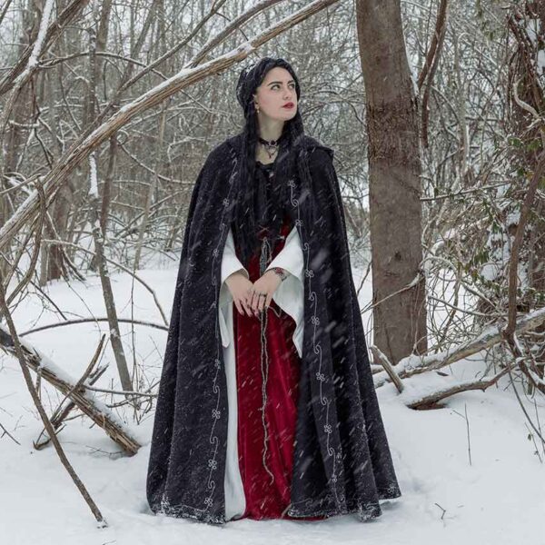 Alma Embroidered Wool Cloak - Black